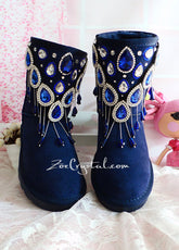 PROMOTION WINTER Navy Blue Sheepskin Fleech/Wool Boots with shinning and Princess CRYSTALS