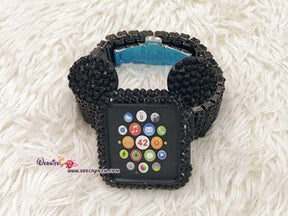 Bling Apple Watch Black Swarovski Case/ Protector / Cover with a White/Black Rhinestone iWatch Band / Strap