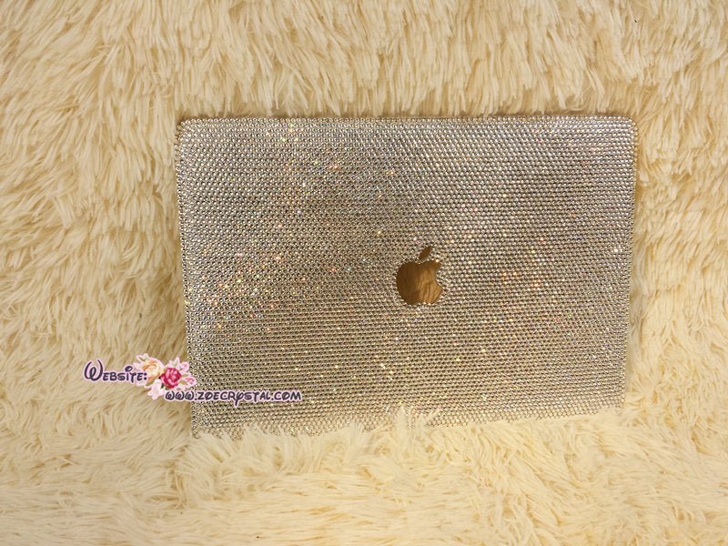 MACBOOK Air Pro Case / Cover Bling and Stylish in Clear White Crystal Rhinestones Bedazzled Sparkly Glowing