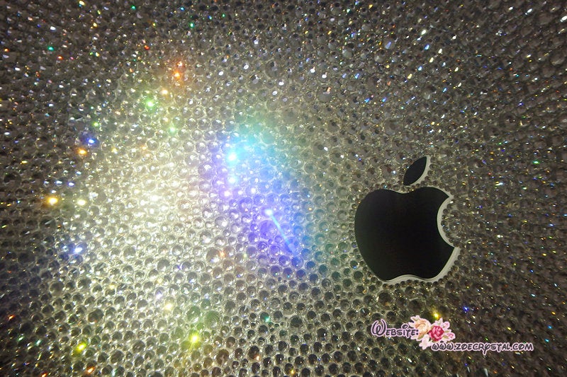 MACBOOK Air or Pro Case / Cover in CLEAR WHITE Crystals Rhinestone Random Sizes Pattern Add Name or Words Shinny Glitter Sparkly