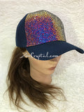 CUSTOMIZED BLING CAP / Hat Bedazzled with Rainbow Volcano Crystal Rhinestone Glitter Shinny Sparkly - Swarovski is avaialble