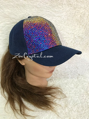 CUSTOMIZED BLING CAP / Hat Bedazzled with Rainbow Volcano Crystal Rhinestone Glitter Shinny Sparkly - Swarovski is avaialble