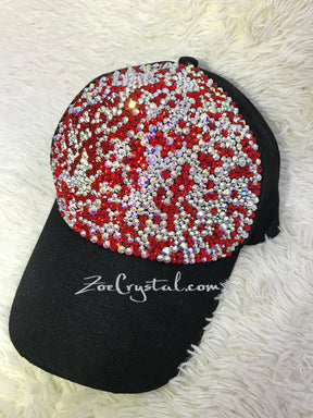CUSTOMIZED BLING CAP / Hat Bedazzled with Red and ab white Crystal Rhinestone Glitter Shinny Sparkly - Swarovski is avaialble