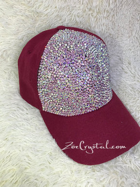 CUSTOMIZED BLING Red CAP / Hat Bedazzled with Iridescent ab White Crystal Rhinestone Glitter Shinny Sparkly - Swarovski is available