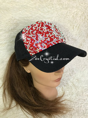 CUSTOMIZED BLING CAP / Hat Bedazzled with Red and ab white Crystal Rhinestone Glitter Shinny Sparkly - Swarovski is avaialble