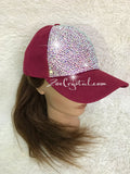 CUSTOMIZED BLING Red CAP / Hat Bedazzled with Iridescent ab White Crystal Rhinestone Glitter Shinny Sparkly - Swarovski is available