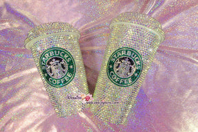 Bedazzled BLING STARBUCKS Coffee Cup / Mug / Tumbler Glitter Sparky Shinny w Swarovski Crystal Rhinestone Diamond Aurora white bejeweled Zoe