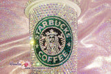 Bedazzled BLING STARBUCKS Coffee Cup / Mug / Tumbler Glitter Sparky Shinny w Swarovski Crystal Rhinestone Diamond Aurora white bejeweled Zoe