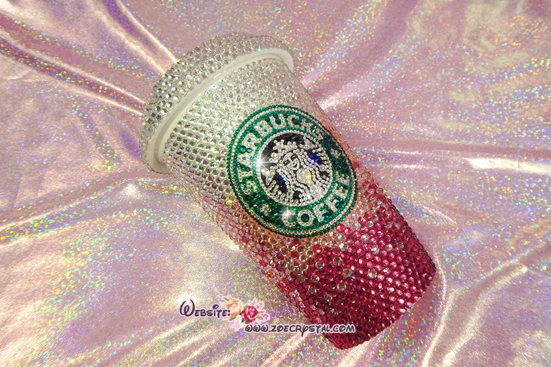 Bedazzled BLING STARBUCKS Coffee Cup / Mug / Tumbler Glitter Sparky Shinny w Swarovski Crystal Rhinestone Diamond Fading Pink bejeweled Zoe