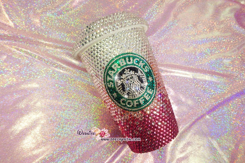 Bedazzled BLING STARBUCKS Coffee Cup / Mug / Tumbler Glitter Sparky Shinny w Swarovski Crystal Rhinestone Diamond Fading Pink bejeweled Zoe