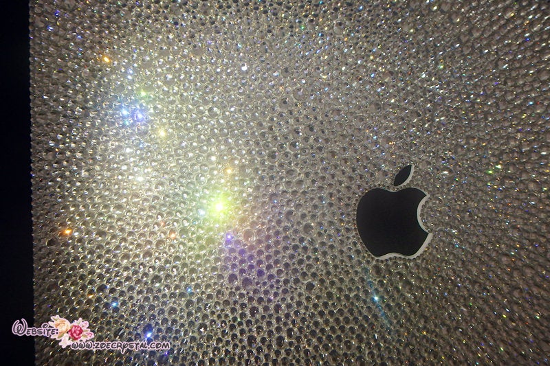 MACBOOK Air or Pro Case / Cover in CLEAR WHITE Crystals Rhinestone Random Sizes Pattern Add Name or Words Shinny Glitter Sparkly