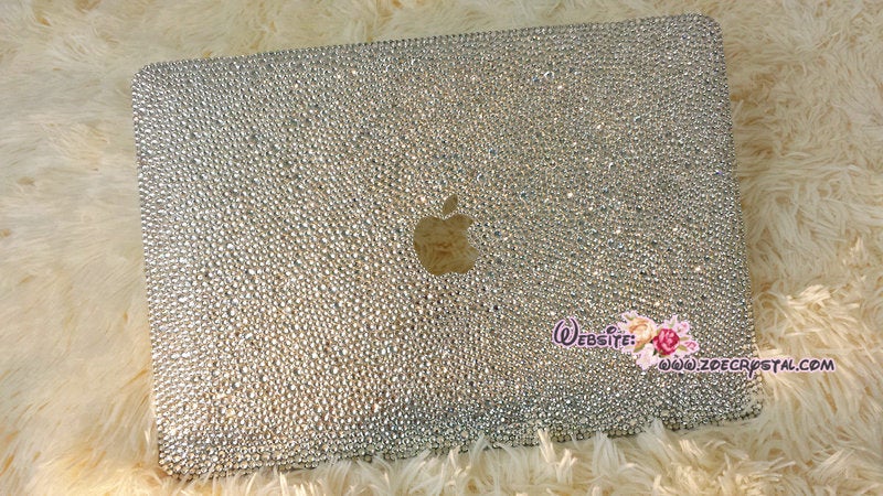 MACBOOK Air Pro Case Cover Celebrities Clear White Swarovski Crystal Rhinestone Strass Glitter Sparkly Shinny Bejeweled