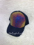 CUSTOMIZED BLING CAP / Hat Bedazzled with Rainbow Volcano Crystal Rhinestone Glitter Shinny Sparkly - Swarovski is avaialble