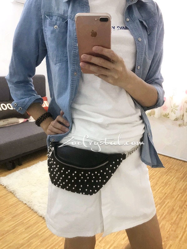 BELT BAG with Pearl in Fashion and Luxury : Fanny Pack, Hip Bag, Travel Pouch, Hands Free Bag, Boho, Waist Bag,Duck Canvas Bag