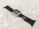 Apple Watch Bling BEDAZZLED Clear white Swarovski Crystal Case Protector Cover Luxury with a Black Rhinestone iWatch Band Strap