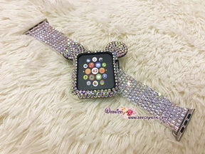 BEDAZZLED Apple Watch ab White Swarovski Case/ Protector / Cover with a Black Rhinestone iWatch Band / Strap