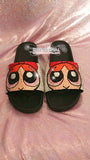 Customize Your SANDALS SLIDES Slippers in Summer Beach, Wedding, Fashion - Example of Bling Powerpuff Girls - Bedazzled Swarovski Rhinestone