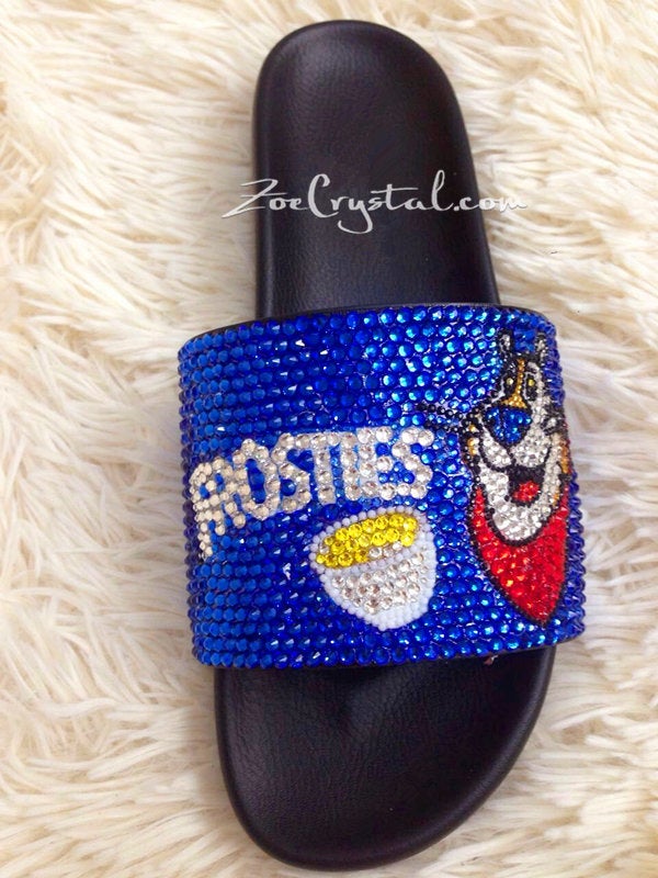 Customize Your SANDALS SLIDES Slippers in Summer Beach, Wedding, Fashion - Example of Bling Frostie -  Bedazzled Swarovski Rhinestone