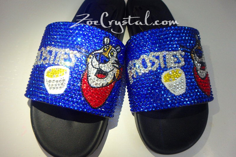 Customize Your SANDALS SLIDES Slippers in Summer Beach, Wedding, Fashion - Example of Bling Frostie -  Bedazzled Swarovski Rhinestone
