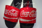 Customize Your SANDALS SLIDES Slippers in Summer Beach, Wedding, Fashion - Example of Bling Coke Cola -  Unique Shinny Swarovski Rhinestone