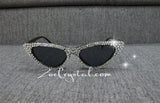HOLLYWOOD Fashionable Cat Eye Sunglasses / Shades / Sunnies w Clear White Bling Sparkly  Rhinestones Festival Rockabilly Retro Pin Up