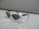 HOLLYWOOD Fashionable Cat Eye Sunglasses / Shades / Sunnies w Clear White Bling Sparkly  Rhinestones Festival Rockabilly Retro Pin Up