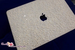 MACBOOK Air Pro Case Cover Bedazzled Bling Creamy White Pearls Swarovski Rhinestone Sparkly Shinny Bejeweled