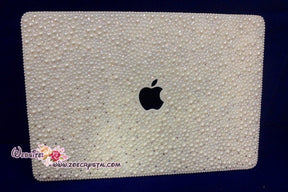 MACBOOK Air Pro Case Cover Bedazzled Bling Creamy White Pearls Swarovski Rhinestone Sparkly Shinny Bejeweled