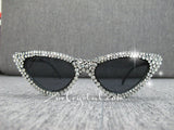 HOLLYWOOD Fashionable Cat Eye Sunglasses / Shades / Sunnies w Clear White Bling Sparkly  Rhinestones Festival Rockabilly Retro Pin Up