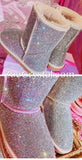 New**Super Bling and Sparkly middle high SheepSkin Wool BOOTS w shinning Czech crystals
