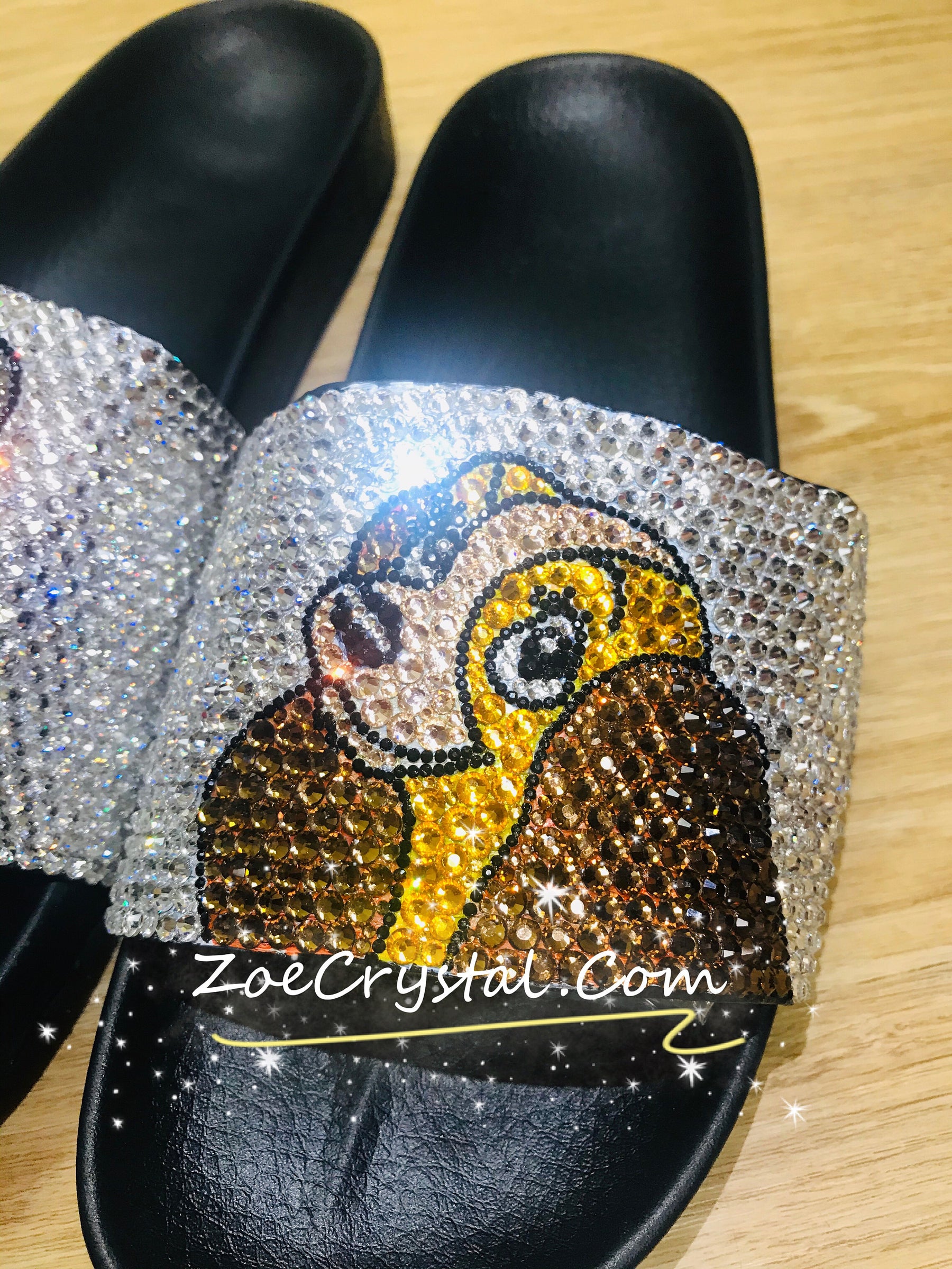 Customize Your SANDALS SLIDES Slippers in Summer Beach, Wedding, Fashion - Example of Lady and the tramp - Bedazzled Swarovski Rhinestone