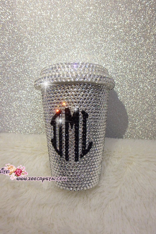 Personalize YOUR BLING Bedazzled CUP with Your Logo, Symbol or Word with Glittery Sparkly Shinny Crystal Rhinestone - optional Swarovski