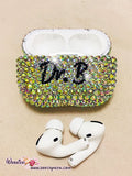 Bling and Bedazzled Airpod Charging Case / Cover / Holder in AB WHITE Crystal Rhinestones - Personalize it  by Adding Name or Words