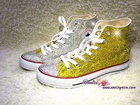 Bling Bedazzled CONVERSE Chuck Taylor All Star SNEAKERS Shoes with Sparkly & Gliterry Crystal Rhinestones- Yellow and Clear White