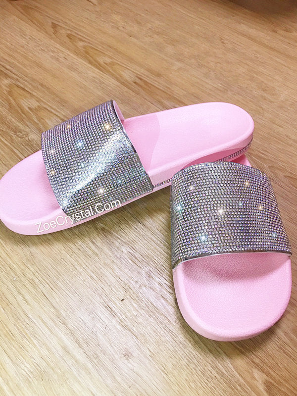 SUMMER Bling Bedazzled SANDALS SLIDES Slippers with Rhinestone Crystal - Stylish Fashinable Cool Shinny Sparkly Glitter Strass