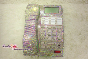 Bling and Sparkly AB White OFFICE / DESK  Phone to ensure a good conversation for every call Bedazzled with Aurora White Crystal Rhinestone