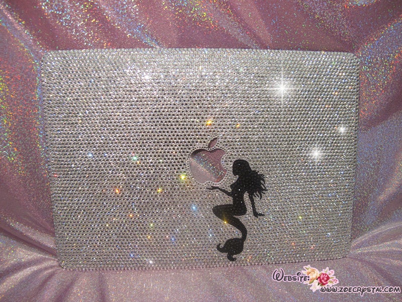 Bedazzled Bling MACBOOK Case / Cover with a Perfect Mermaid in Silver Crystal Rhinestone (Air / Pro) Glittering Sparkly Shinny