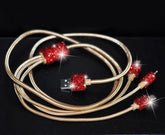Bling Bedazzled Red Ruby Mobile Phone Charging Data Cable 3 in 1 Lightning, USB C, Micro USB to USB - Apple iPhone iPad & Android Cell Phone