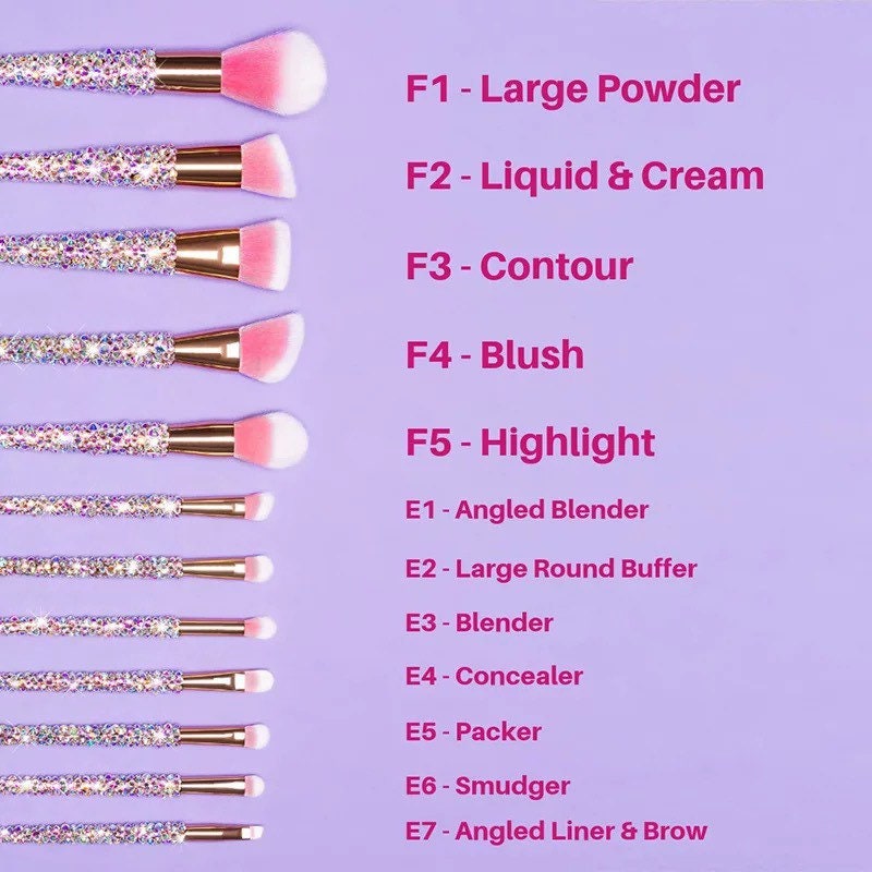 NEW BLING Makeup Comestic Brushes Set 12 pieces Beauty Bedazzled with Rhinestones / Swarovski Foundation