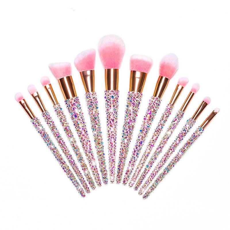 NEW BLING Makeup Comestic Brushes Set 12 pieces Beauty Bedazzled with Rhinestones / Swarovski Foundation