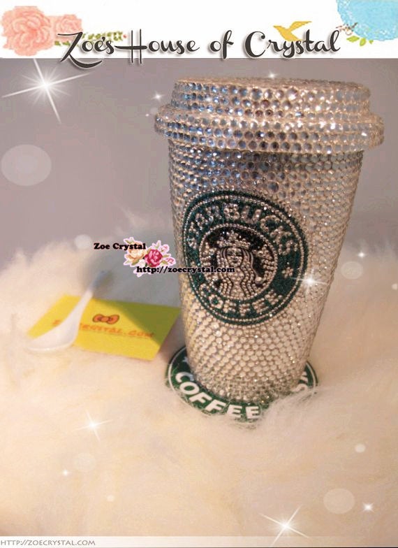 Bedazzled BLING STARBUCKS Coffee Cup / Mug / Tumbler Glitter Sparky Shinny with Swarovski Crystal Rhinestone Diamond - horizontal bejeweled