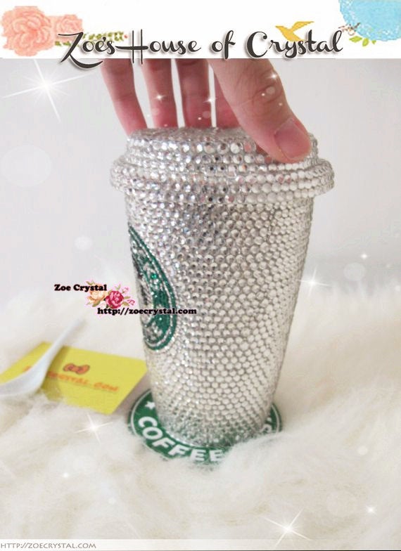 Bedazzled BLING STARBUCKS Coffee Cup / Mug / Tumbler Glitter Sparky Shinny w Swarovski Crystal Rhinestone Diamond - horizontal bejeweled Zoe