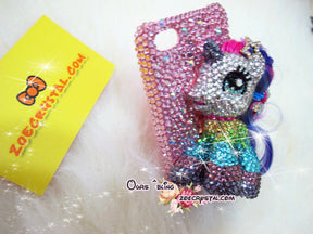 Czech/ Swarovski My Little Pony or UNICORN BLING Crystal 3D Cell Phone Flip Case - Double sides