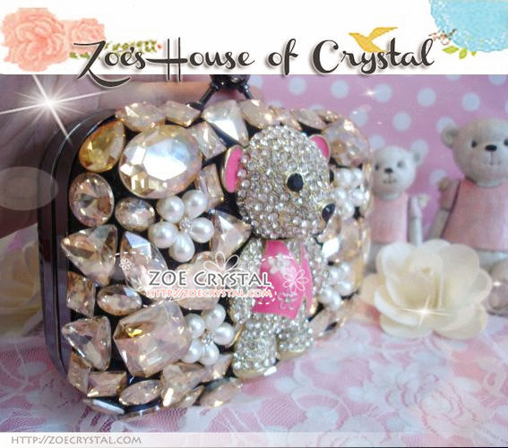 Bling and Sparkly Crystal Clutch with adorable Bear