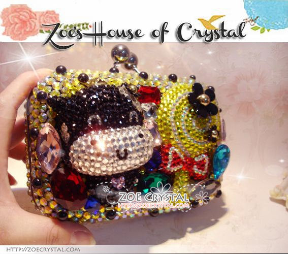 Bling and Sparkly CRYSTAL Clutch with Black MooMoo Cow