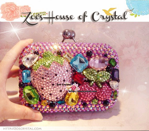 Bling and Sparkly CRYSTAL Clutch with Strawberies