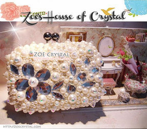 Bling and Sparkly Pearl Clutch with Crystal flowers