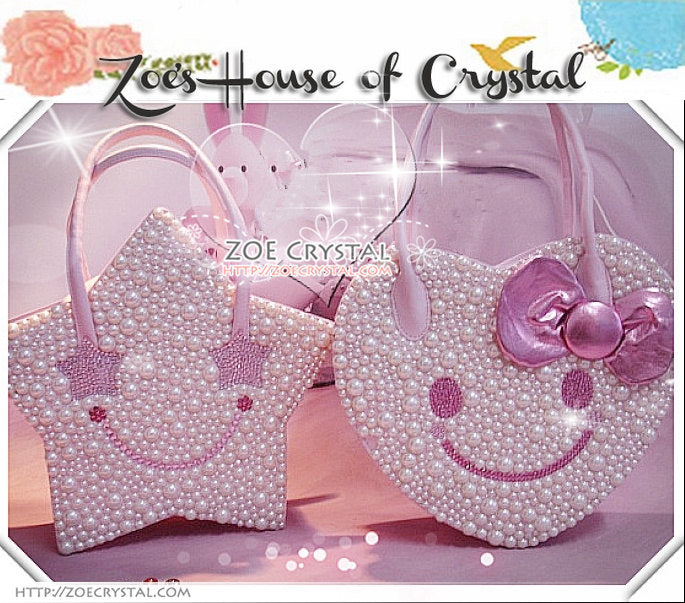 Stylish and Elegant HEART SHAPED bag with SMILEY made with Crystals and Pearls