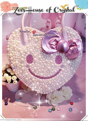 Stylish and Elegant HEART SHAPED bag with SMILEY made with Crystals and Pearls