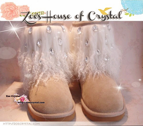 PROMOTION: WINTER Bling and Sparkly White Curly Fur SheepSkin Wool Boots w Big STONES